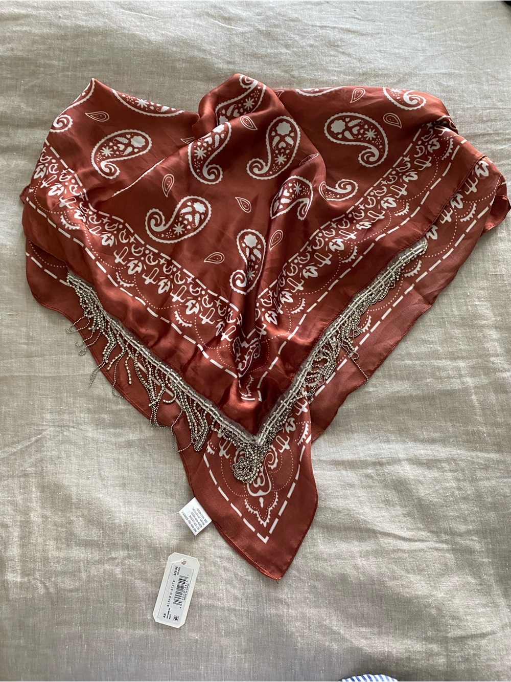 Altar'd State Women’s Rust Silky Paisley Rhinestones Bandana Scarf Kerchief